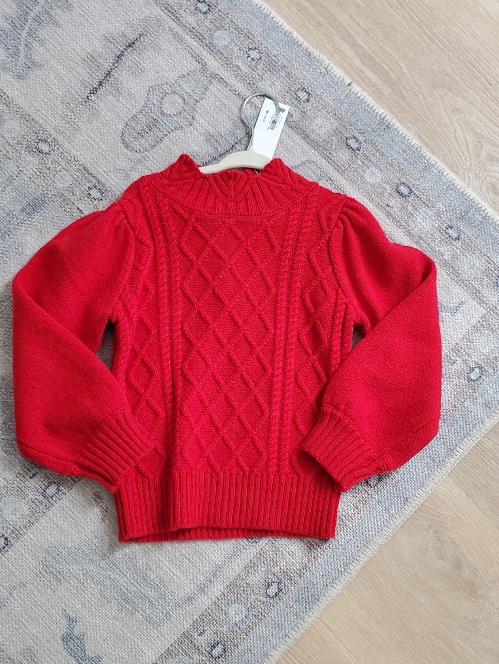NWT Janie and Jack Girls Cable Knit Puff Sleeve Sweater In Holiday Red Sz4